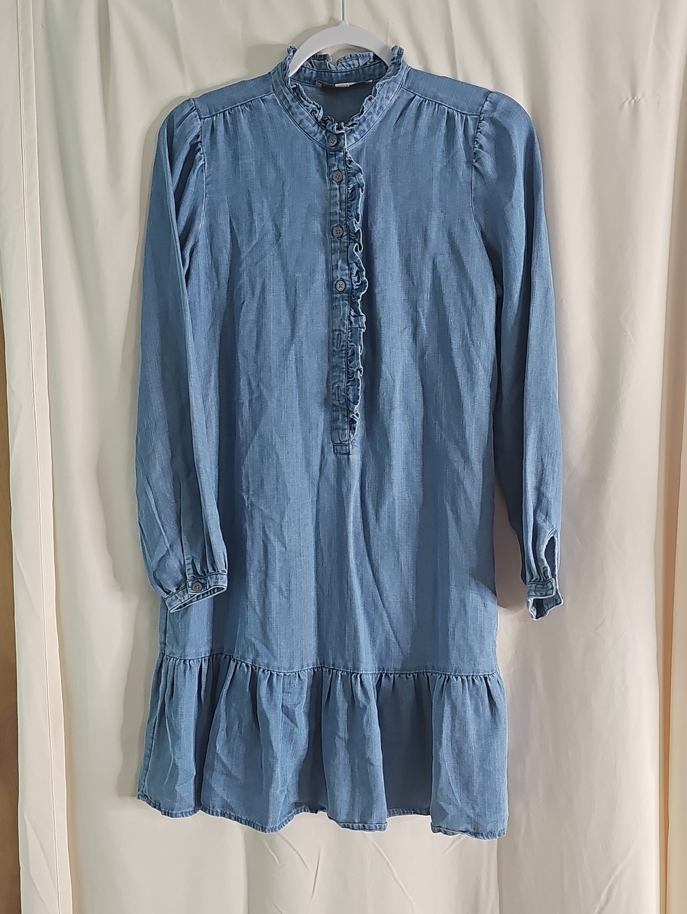 Loft Light Blue Long-Sleeve Ruffle Hem Dress - Picture 1 of 7